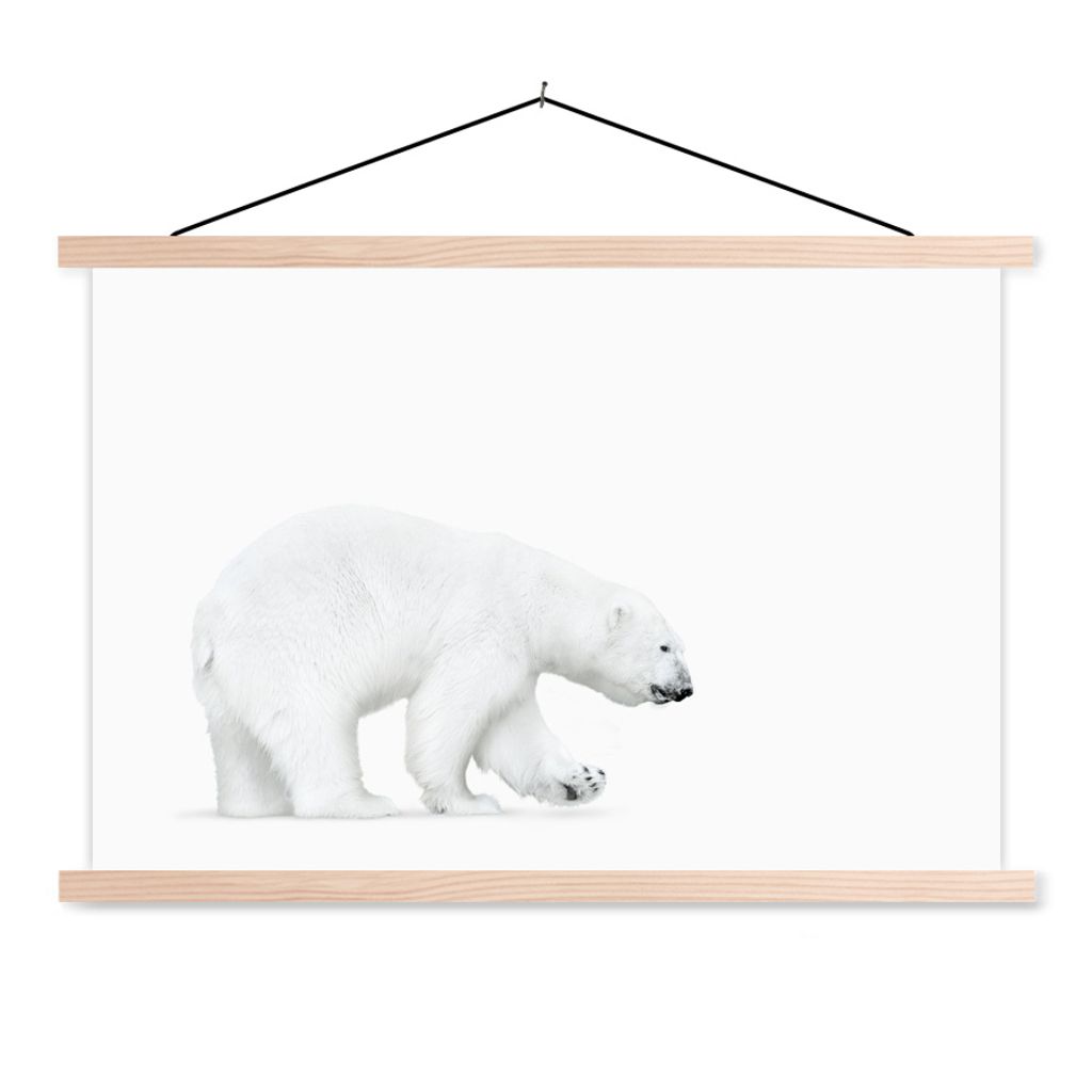 MuchoWow Textilposter Eisbär - Tiere - Weiß 120x80 cm mit holzfarbenen Rahmen - Aufhängeset