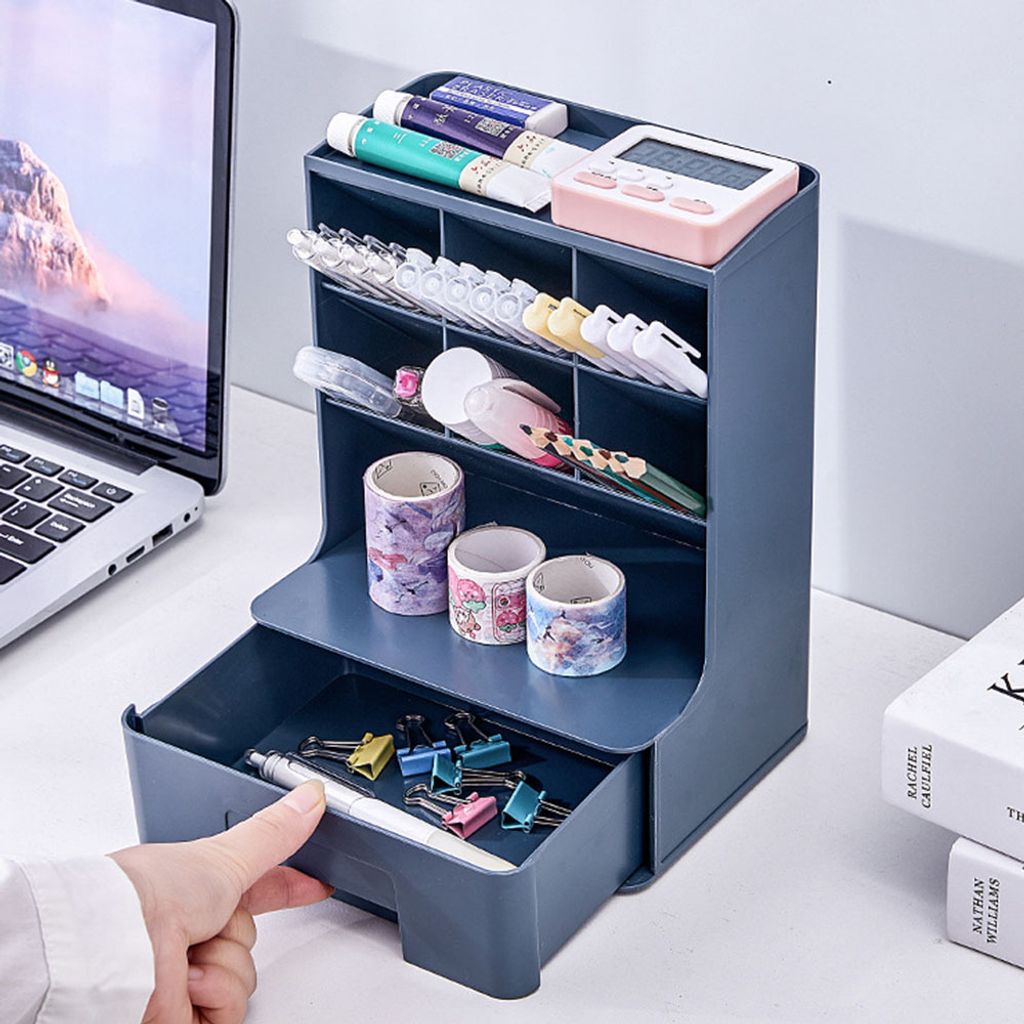 360Home Schreibtisch Organisator große Kapazität Stifthalter Kosmetik Blau