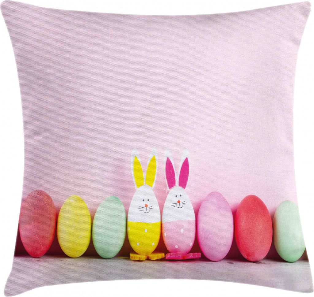 ABAKUHAUS Osterhase Kissenbezug, Gefärbte Eier und Kaninchen, Waschbar mit Reißverschluss Kissenhülle mit Farbfesten Klaren Farben Beidseitiger ...
