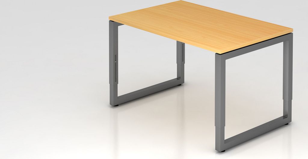 Schreibtisch Pavo | Buche | Graues Gestell | BxT 120x80cm | Arbeitshöhe 65-85cm | höhenjustierbar, 1cm Raster | O-Fuß-Gestell eckig | Rechteckfo...