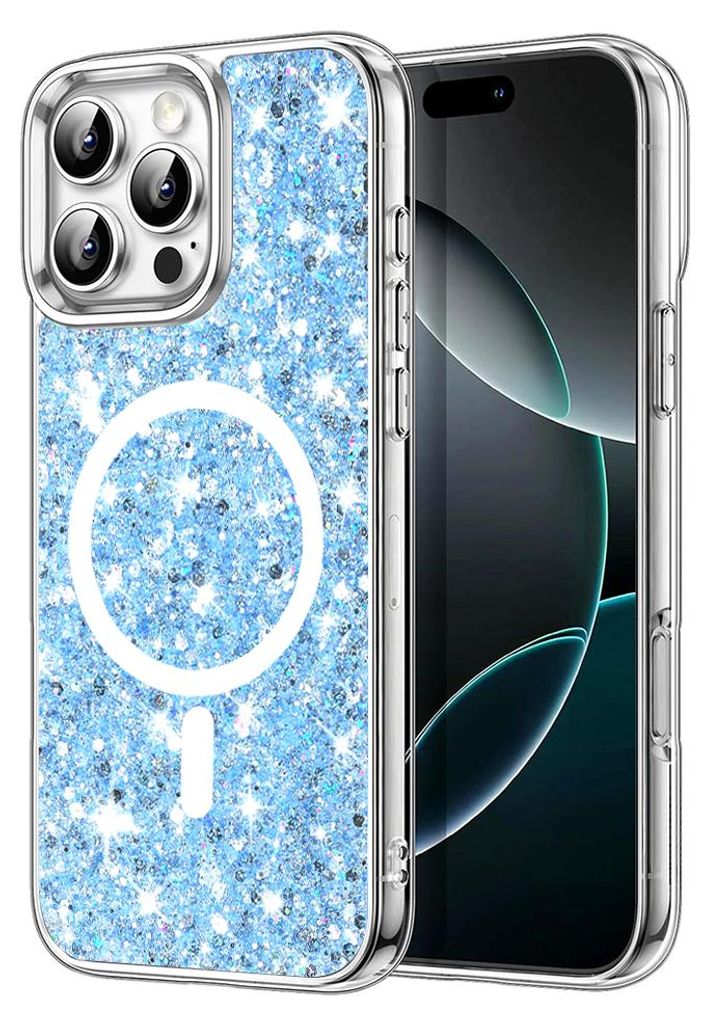 Techsuit Sparkly Glitter Back Cover Hülle für Apple iPhone 16 Pro Max - Blau