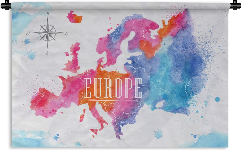 MuchoWow Wandteppich Wandbehang Karte - Aquarell 150x100 cm Tapisserie Dekoration Wandtuch - Waschbar - Tapisserien - Wand-Decke