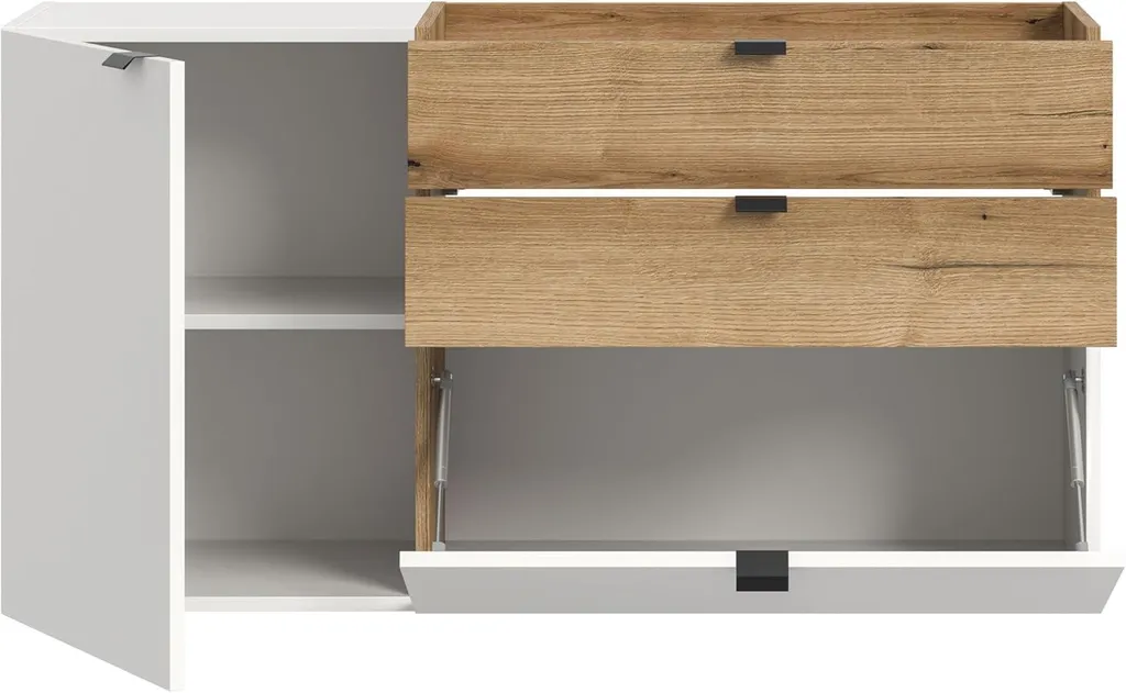 Buffet mural Naro blanc : solution rangement compact 2 tiroirs chic