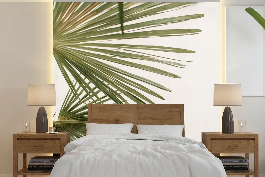 MuchoWow Fototapete für Wohnzimmer oder Schlafzimmer Wandtapete Vinyl Motivtapete Palmwedel - Grün - Natur - 350x350 cm - Schlafzimmertapete