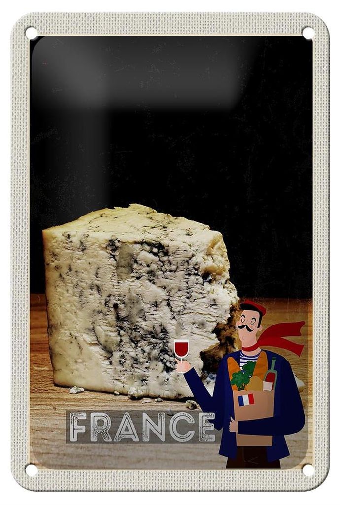 Blechschild Reise 12x18cm Frankreich Schimmelkäse Tradition Dekoration