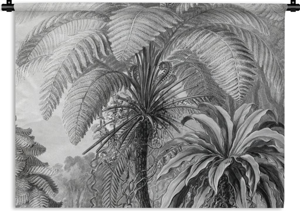 MuchoWow Wandteppich Wandbehang Pflanzen - Schwarz und weiß - Design - Illustration - Botanisch 60x45 cm Tapisserie Dekoration Wandtuch - Das Sc...
