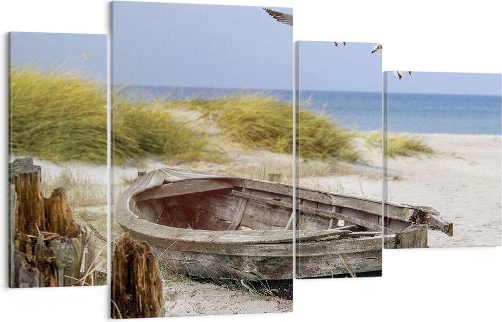 Bild auf Leinwand - Leinwandbild - 4 Teile - Strand Möwen Produktbild 