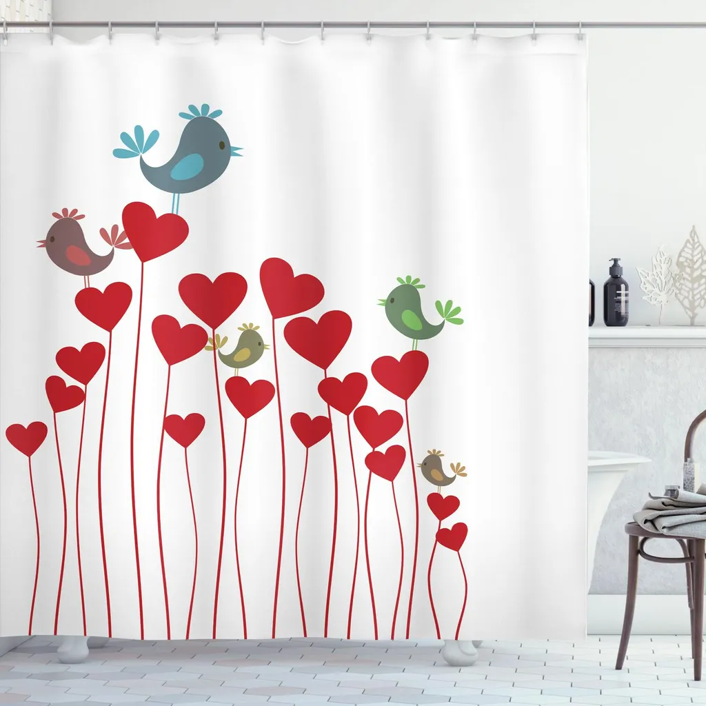 Arredo Bagno: Tenda Doccia ABAKUHAUS Uccelli e Cuori 175x200cm