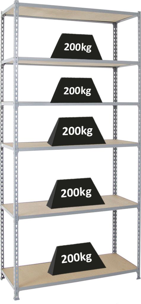 PROREGAL Schwerlastregal GIANT MULI | HxBxT 250x120x40cm | 6 Fachböden | Fachlast 200kg | Grau | Lagerregal Kellerregal Werkstattregal Metallregal...