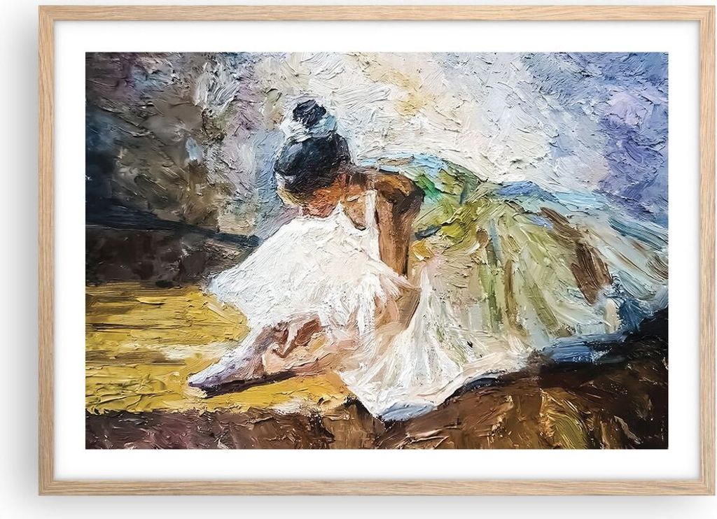 Gerahmtes Poster - Rahmen in heller Eiche - Ballerina Mädchen Öl - 70x50 cm - Wand Bild - Wanddeko - Wandbilder - Kunstposter - Wandposter - Bild...