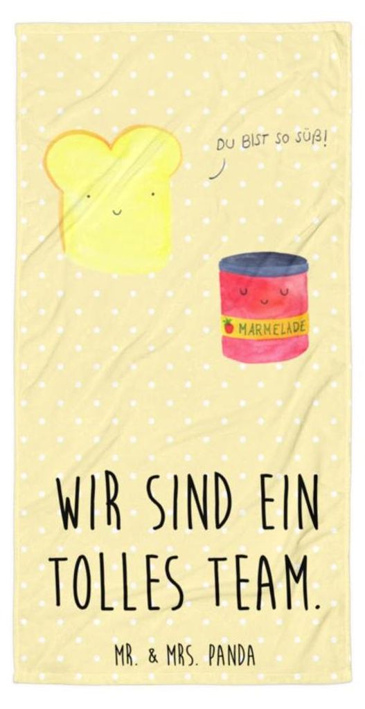 Mr. & Mrs. Panda Badehandtuch Toast Marmelade - Gelb Pastell - Geschenk, Strandtuch, Toastbrot, frottierhandtuch, Dreamteam, Handtuch, Frotteehandt...