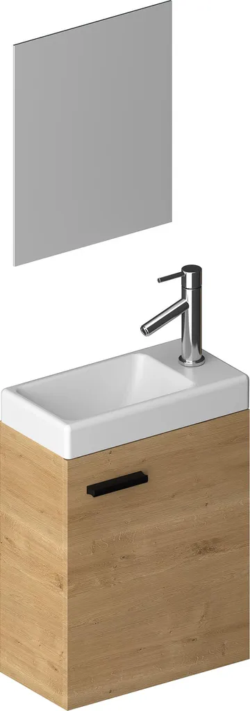 Petit Meuble Lave-Mains avec Miroir SMALLY WOOD 41x50cm Aspect Bois