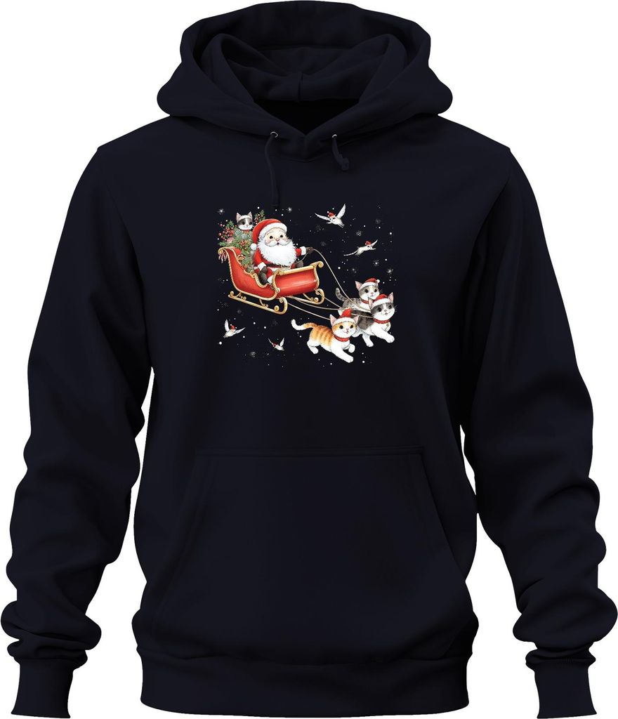Santa Claus Schlitten Katzen Kätzchen - Weihnachten Weihnachtsgeschenk Christmas Uni Hoodie Kapuzenpullover, Navy, XXL