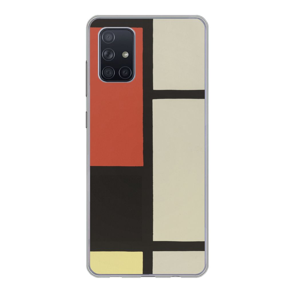 MuchoWow Handyhülle Schutzhülle Hülle für Samsung Galaxy A51 Komposition mit rotem Quadrat, schwarz, blau - Piet Mondrian Silikon Softcase Ha...