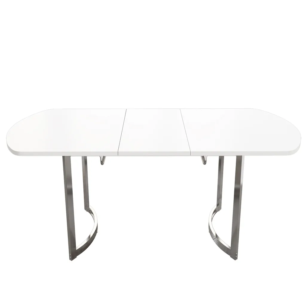 Abrihome Table à rallonge 140-180x80 cm blanche avec pieds argentés