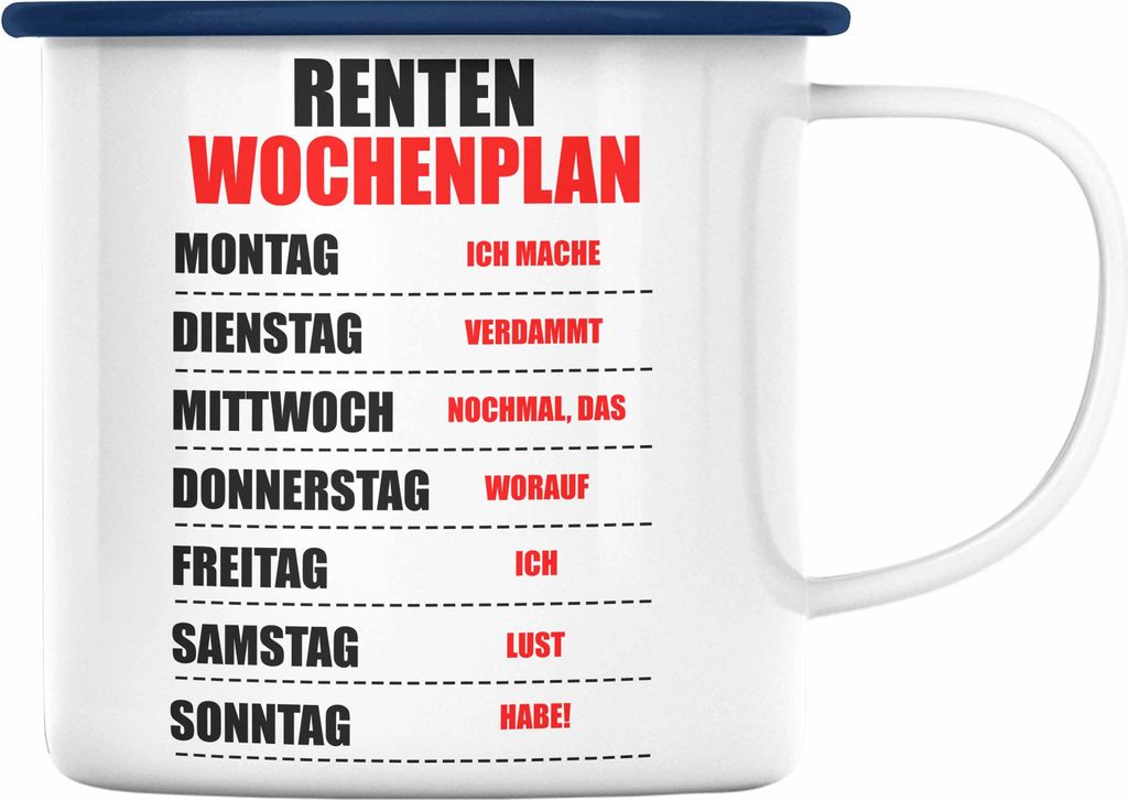 Trendation - Renter Emaille Tasse Ruhestand Geschenk Rente für Mann Frau Lustig Renteneintritt Abschied Rentnerin Spruch (Blau)