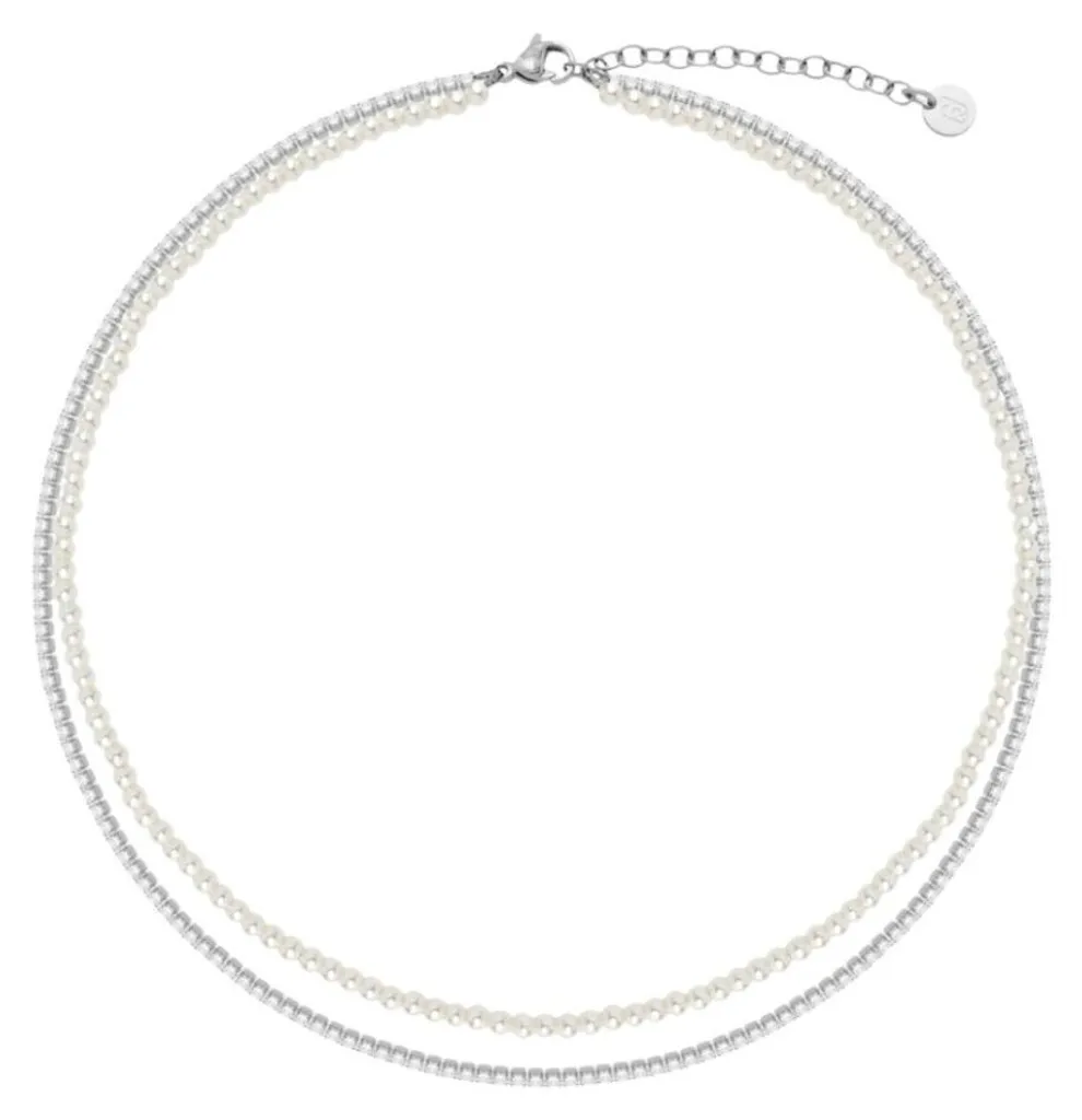 Collier perles nacrées double rang LJ3024 avec fermoir argenté robuste
