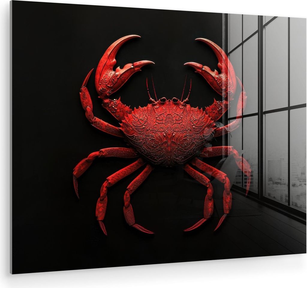 MuchoWow Glasbilder - Bilder auf Wandbild - Foto auf Glas Krabbe - Rot - Fisch - Krustentiere 80x60 cm Wanddekoration aus Glas - Acrylglasbild - Ac...