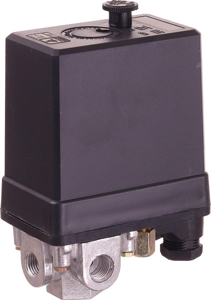 A product shot of an air compressor pressure switch.