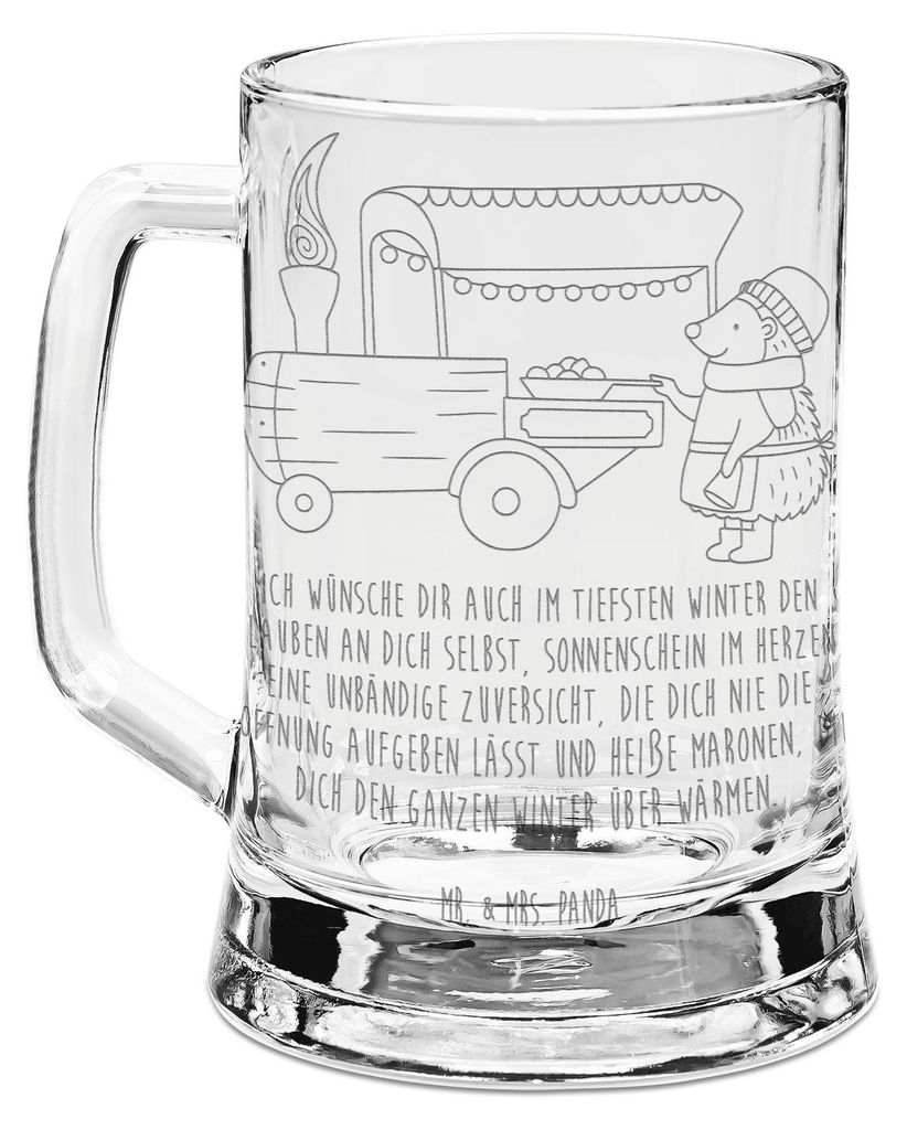 Mr. & Mrs. Panda Seidel Igel Maronen - Transparent - Geschenk, Weihnachtsmarkt, Bierkrug Glas, Krug, Humpen, Winter, Glaskrug, Duft, Bierhumpen, Ka...