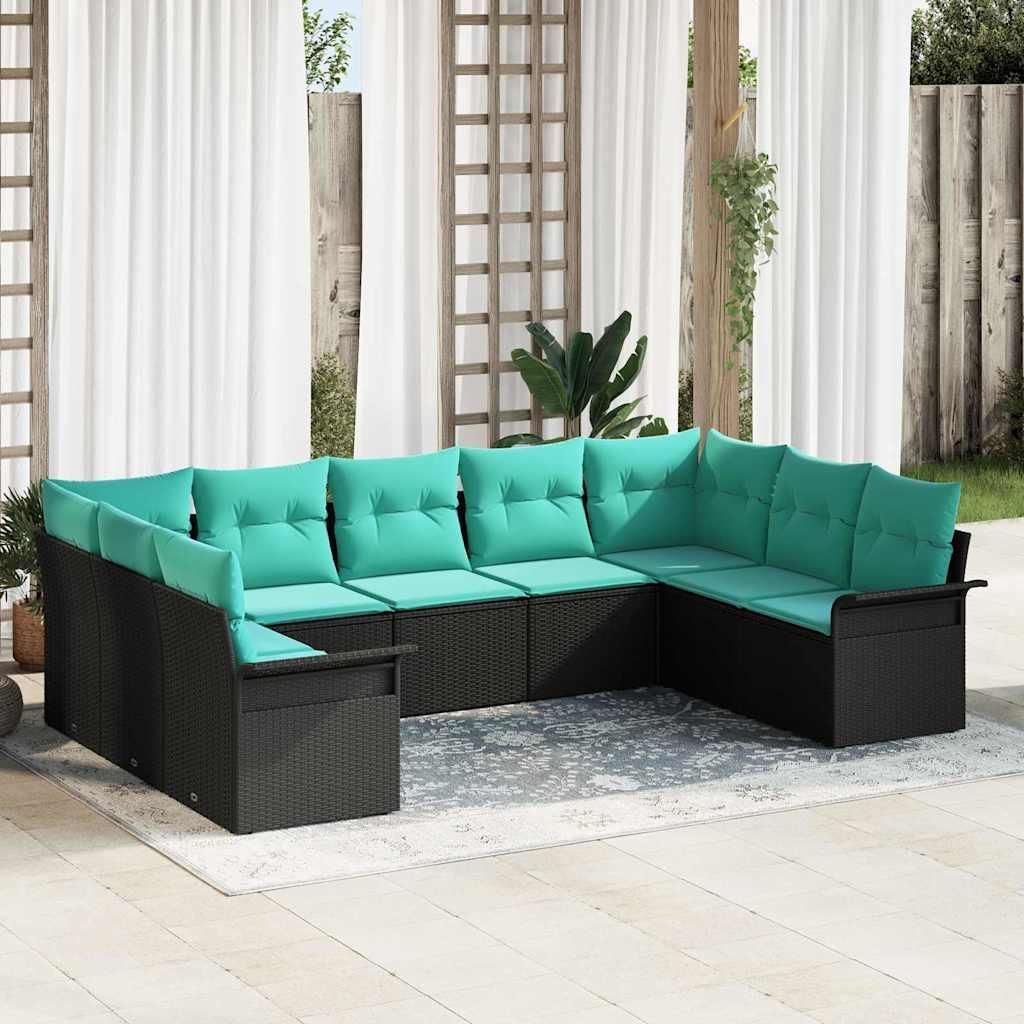 Maison Exclusive - Gartensofa-set mit Kissen 9 pcs Schwarz Poly-Rattan