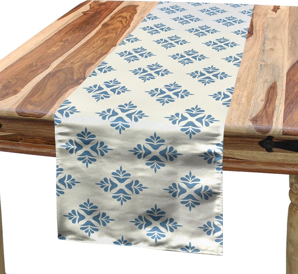 ABAKUHAUS Geometrisch Tischläufer, Zusammenfassung verlässt Design-symmetrische Laub-Szenen-Natur-Weinlese-Inspiration, 40 x 225 cm, Blaugrau Creme