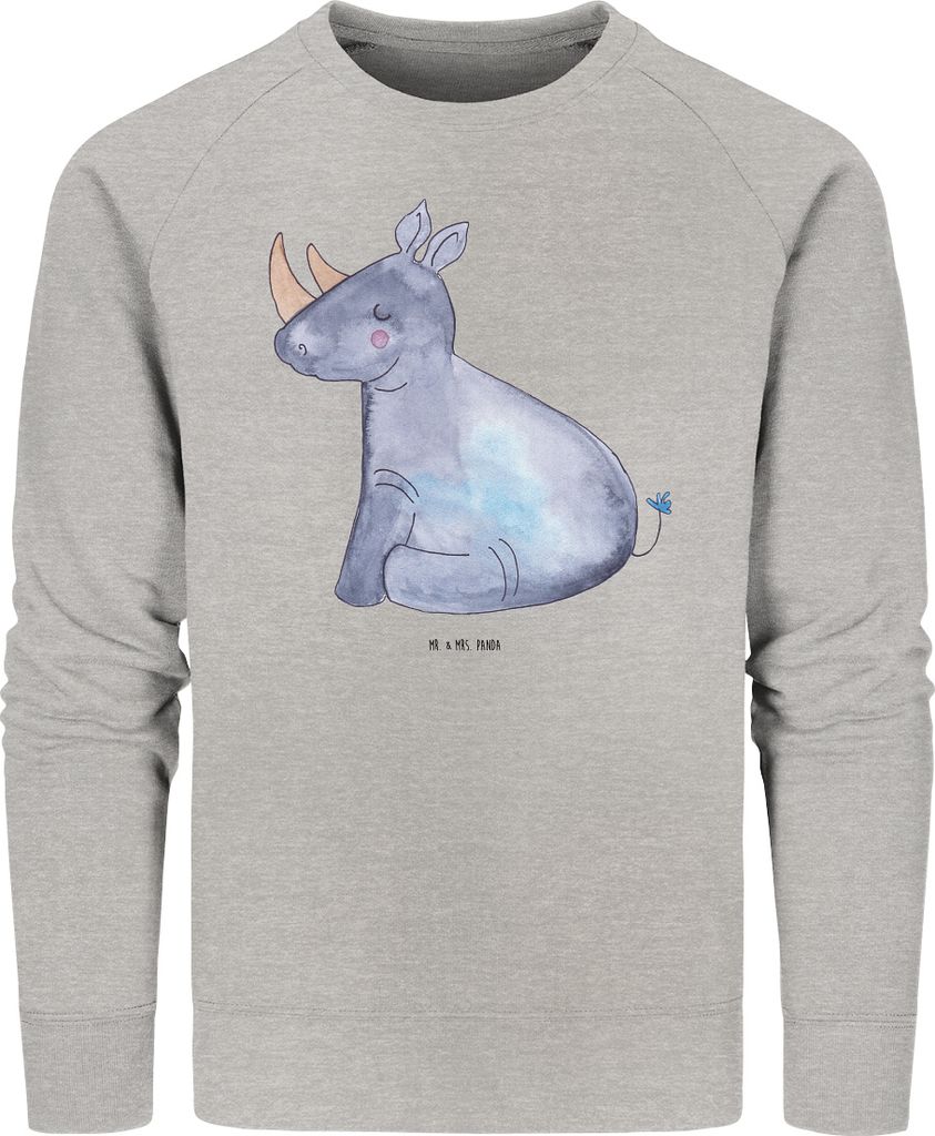 Mr. & Mrs. Panda Baumwoll Pullover Einhorn Nashorn Größe M - Heather Grey - Geschenk, Unicorn, Zoo, Rundhals Sweatshirt, Pulli, Nashörner, Lusti...