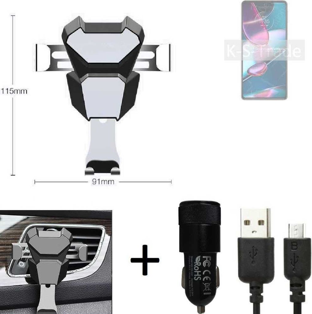 K-S-Trade KFZ Halterung kompatibel mit Motorola Edge 30 Pro Halterung Lüftungshalterung Lüftungsschlitz schwarz-silber Autohalterung Handy inkl. KFZ