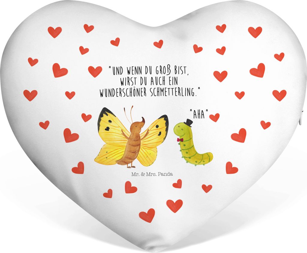 Mr. & Mrs. Panda Sofakissen Raupe Schmetterling - Weiß - Geschenk, Entwicklung, dekoartikel, Hut, Liebeskissen, Dekokissen, Schönheit, Herzkissen...