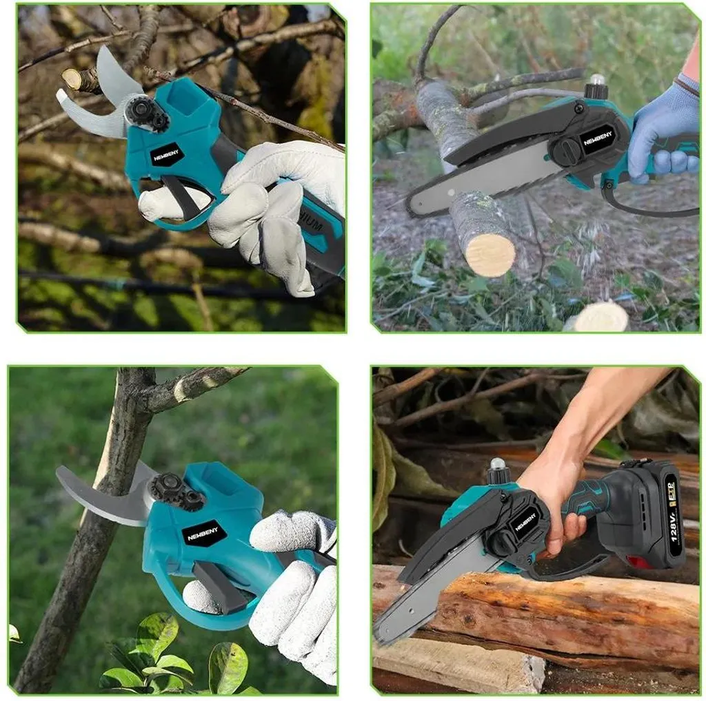 Kit d'élagage sans fil : Mini-tronçonneuse et sécateur électrique 18V