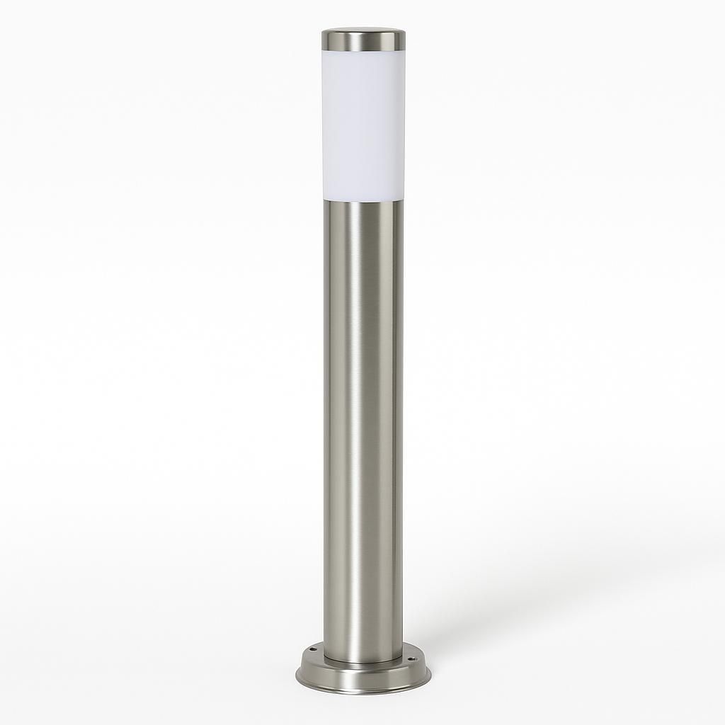 A silver bollard light with a white frosted top, shown in isolation against a white background.