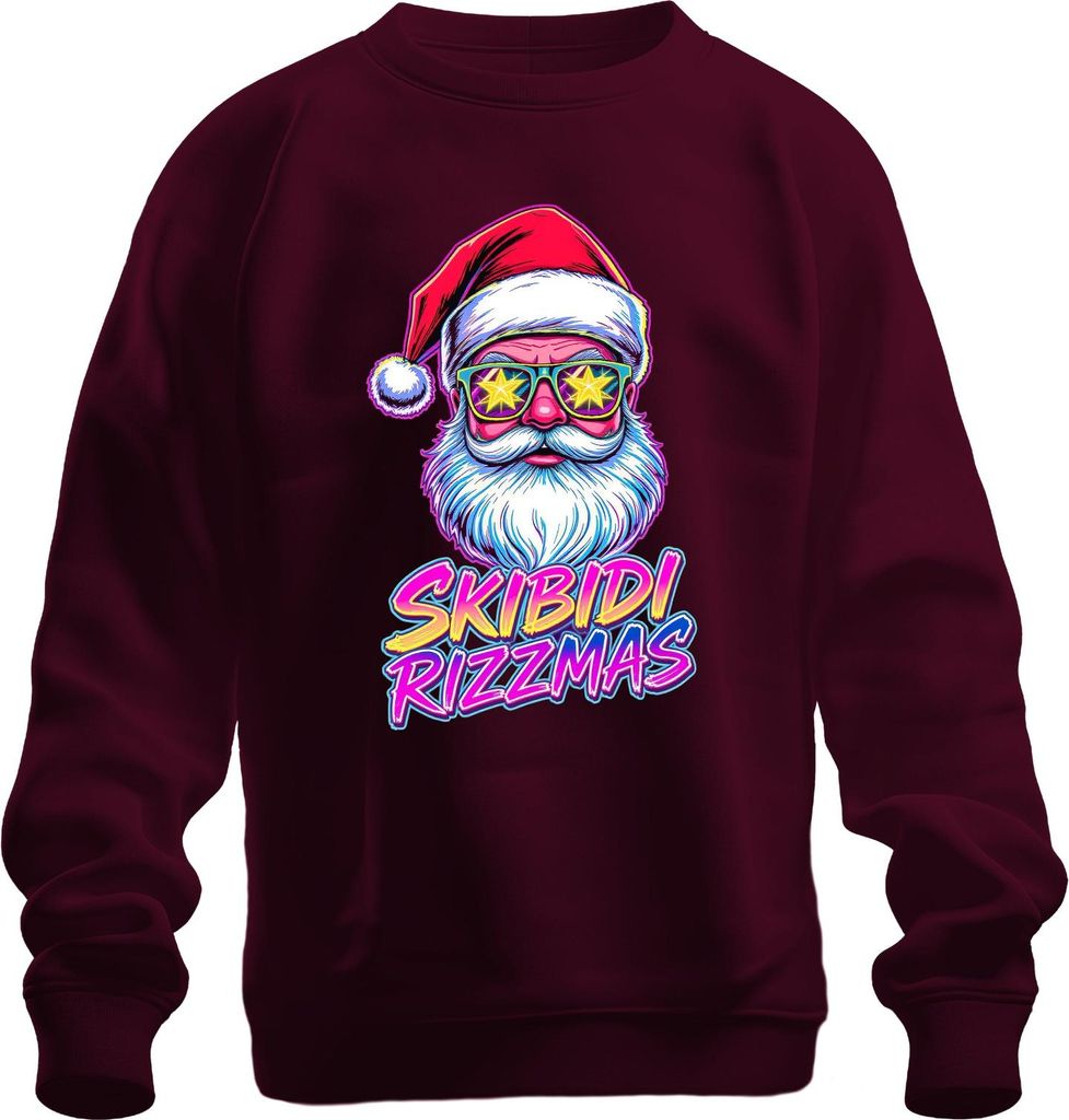 SKIBIDI RIZZMAS Weihnachtsmann Neon Brille Retro 80er Party Lusti Uni Sweatshirt Pullover, Burgundy, XXL