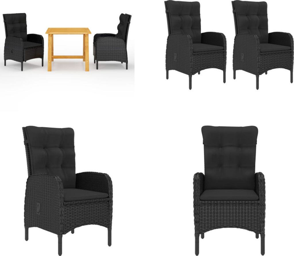 vidaXL 3 tlg. Garten Essgruppe Schwarz - Garten-Essgruppe - Garten-Essgruppen - Gartenmöbel - Gartenmöbel Set