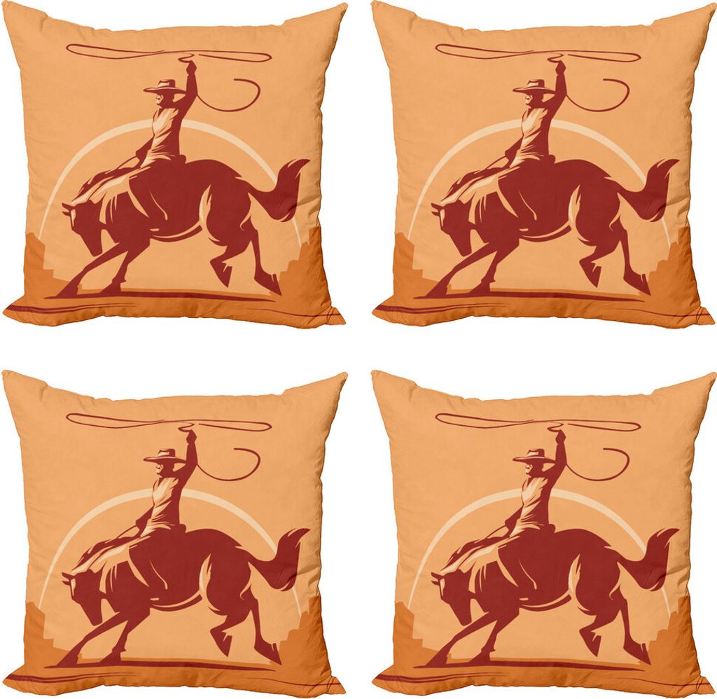 ABAKUHAUS Rodeo Kissenbezug Set (4 Stück), Cowboy Tie-Down-Seil-Bull, Moderner Doppelseitiger Digitaldruck, 45 cm x 45 cm, Dark Orange und Burgund