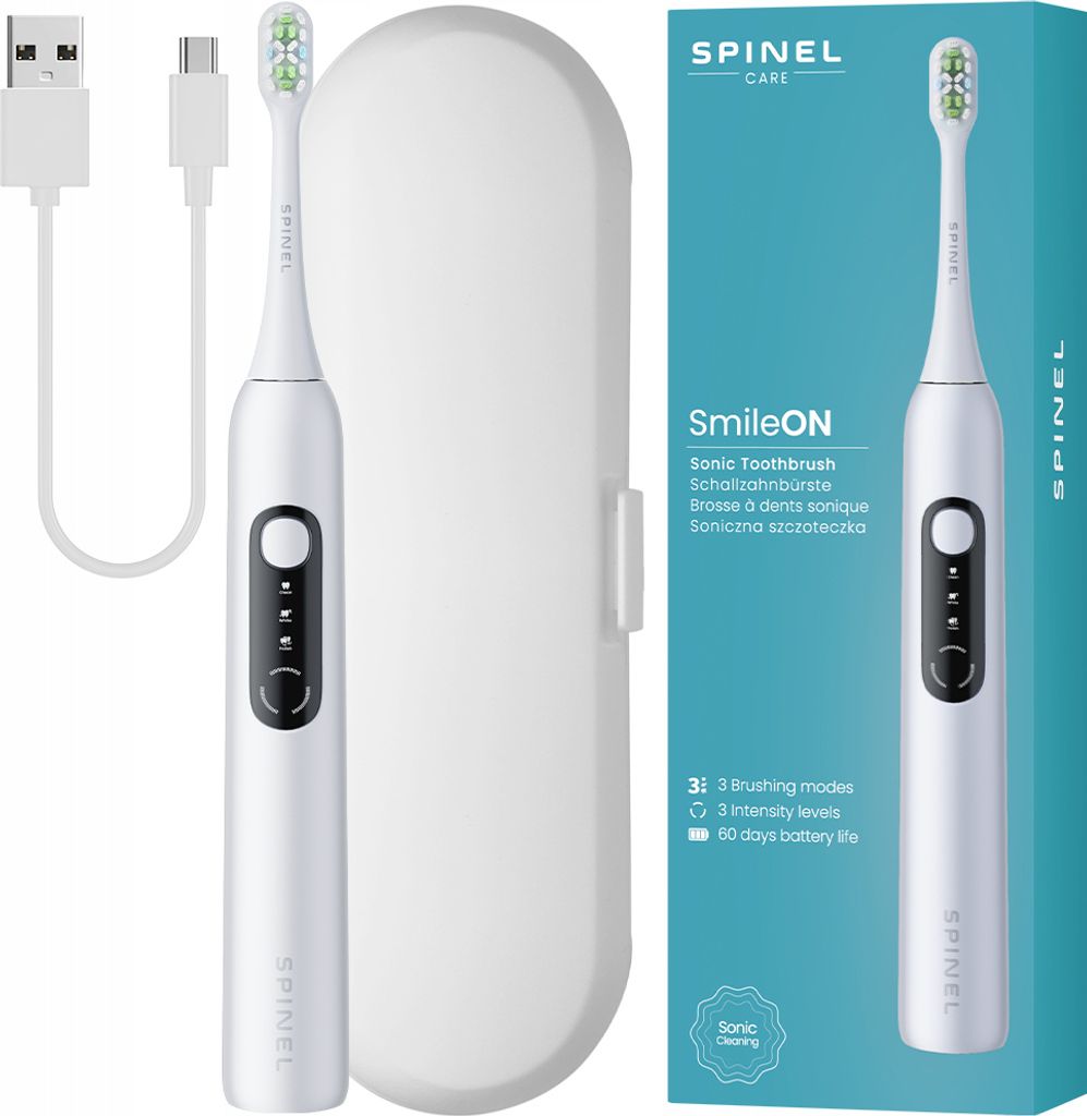 Spinel Care SmileON Schallzahnbürste White mit Reiseetui USB-C 3 Modi