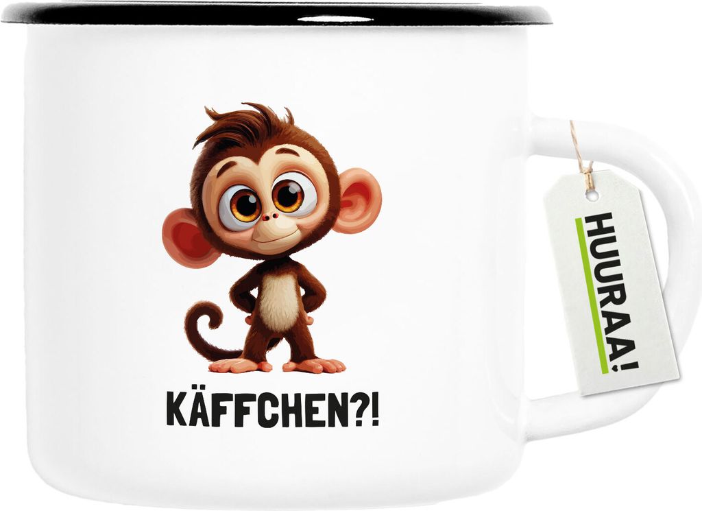 Huuraa Emaille Tasse Käffchen? Affe Äffchen Meme 300ml Vintage Campingbecher Geschenkidee