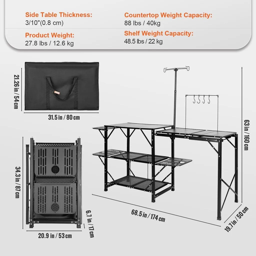 Table camping aluminium avec évier et 2 étagères de rangement intégrées - 7
