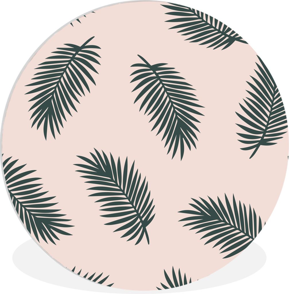 MuchoWow Rundes Wandbild - Runde Bilder Sommer - Palmenblätter - Pastell Ø 90 cm Kreis Wanddekoration Kunststoff - Wandkreis - Wandschmuck - Wa...