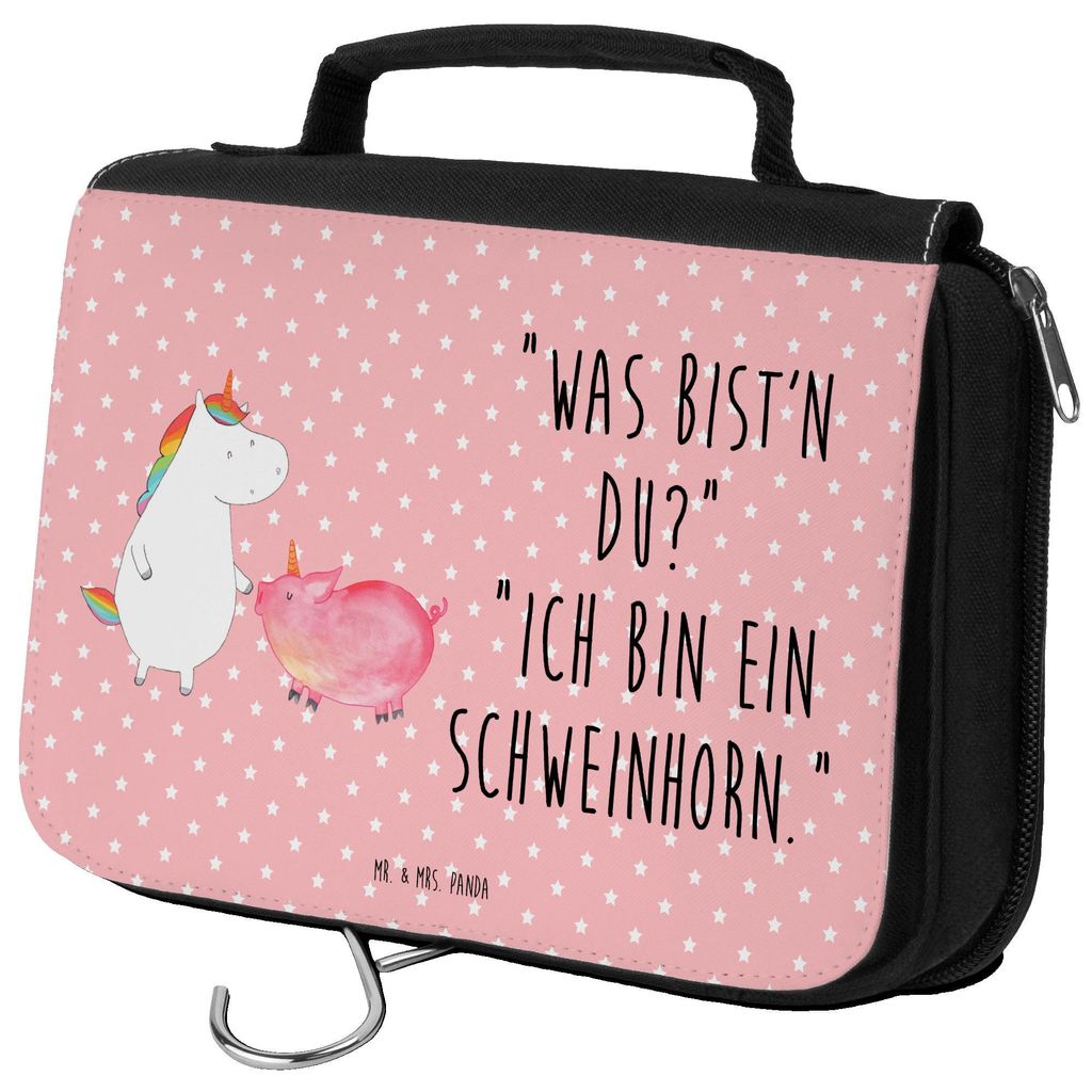 Mr. & Mrs. Panda kulturtäschchen Einhorn Schwein - Rot Pastell - Geschenk, Kulturbeutel, Unicorn, Freundin, Schweinchen, Schminkbeutel, kosmetikt...