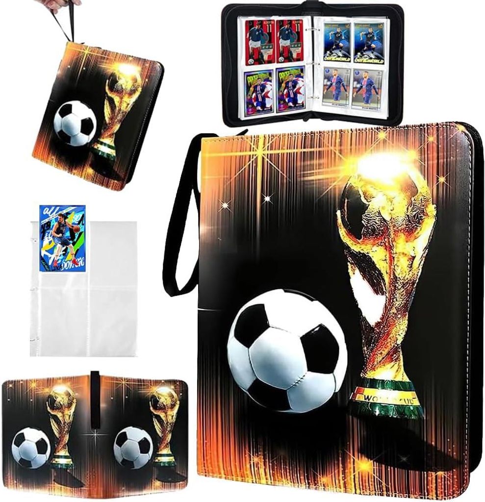 Fußball 50 Seiten 400 Karten Sammelalbum, Tragbar Wasserdicht Sammelalbum Fußball Karten Sammelkarten Album mit Reißverschluss und Griffschlaufe