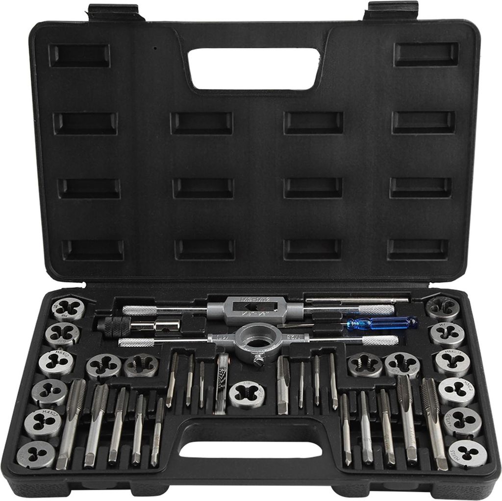 40-teiliges M3-M12-Schraubenmutter-Gewindebohrer- und Matrizen-Set mit Schraubenschlüsseln, Gewindelehre, robuste Handwerkzeuge
