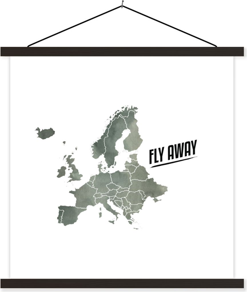 MuchoWow Textilposter Karte - Europa - Aquarell - Briefe 120x120 cm mit schwarzem Rahmen - Aufhängungsset