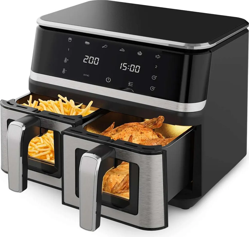 Friteuse air chaud XXL pour famille - 9L deux paniers indépendants