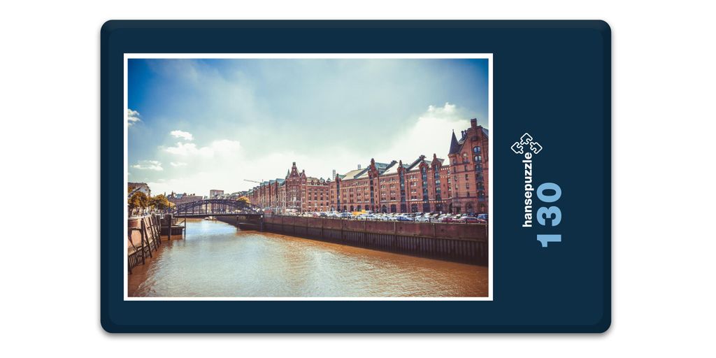 hansepuzzle 17718 - Hamburg Puzzle, 130 Teile, Gebäude, 28,7 x 20,0cm mit hochwertiger Aufbewahrung, Kartonbox und wiederverschließbarem Beutel