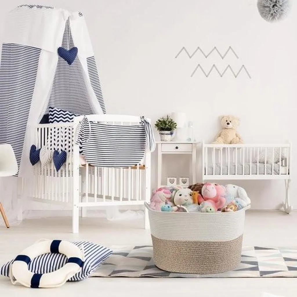 Panier à jouets et linge pour chambre d'enfant pliable blanc et marron