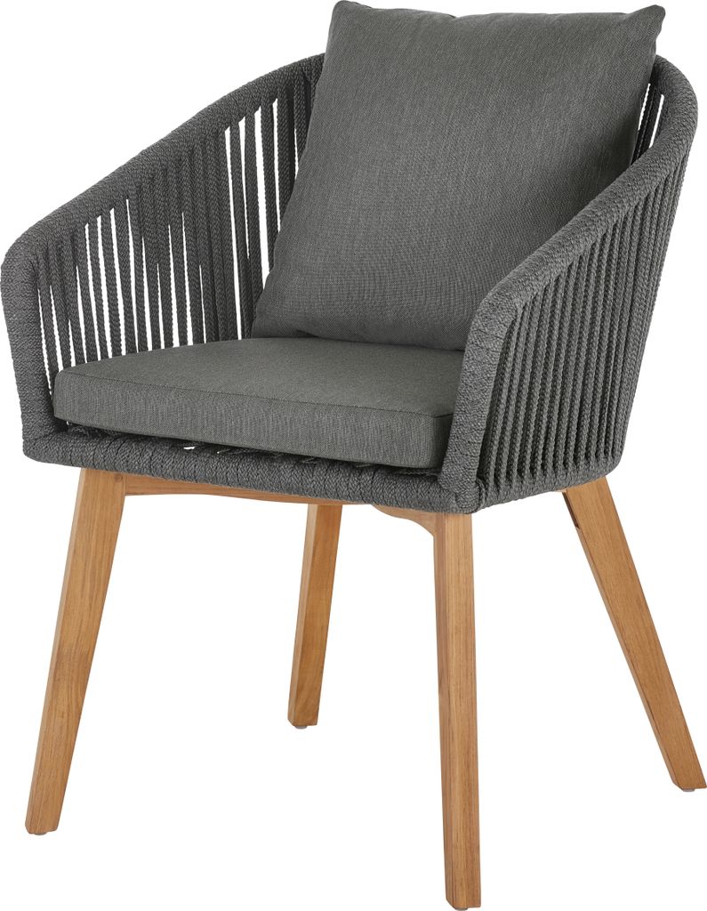 Diamond Garden Stuhl KOS, Teak / Rope Dunkelgrau / Kissen Olefin (100 % Polypropylen) Dunkelgrau