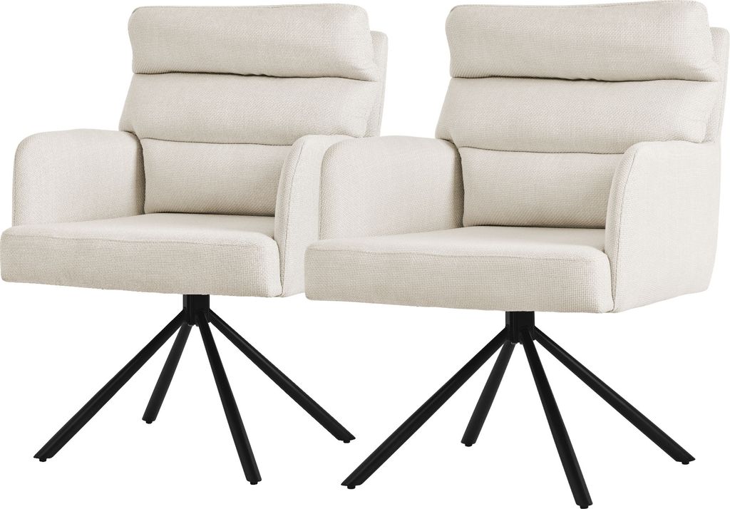 ML-Design Esszimmerstühle drehbar 2er Set Beige Wohnzimmerstühle mit Arm- und Rückenlehne Rückenkissen Metallbeine Drehstuhl Auto-Position Stuhl