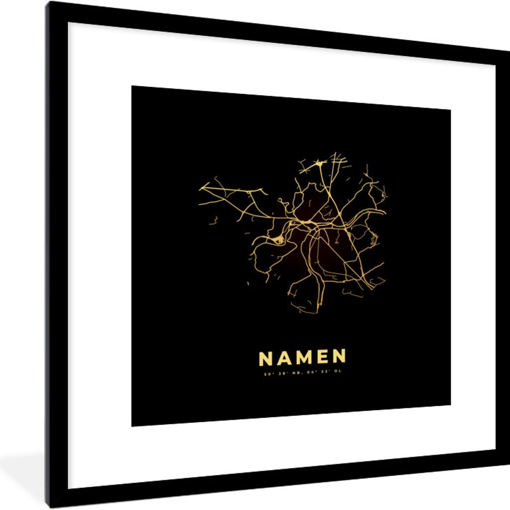 MuchoWow Gerahmtes Poster Stadtplan - Karte - Belgien - Namur - Frankreich - Gold 40x40 cm - Poster mit Schwarzem Bilderrahmen Wandposter Rahmen ...