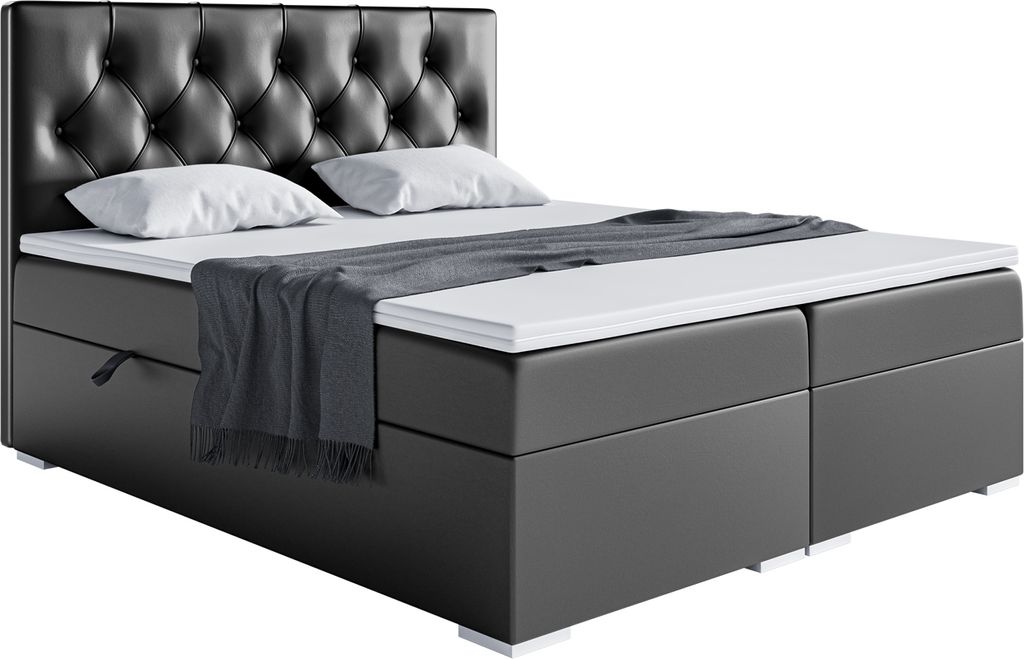 MEBLINI Boxspringbett mit Bettkasten - Gepolstert Doppelbett mit Matratze und Topper - Polsterbett mit Stauraum - Bett mit Kopfteil - Stauraumbett ...