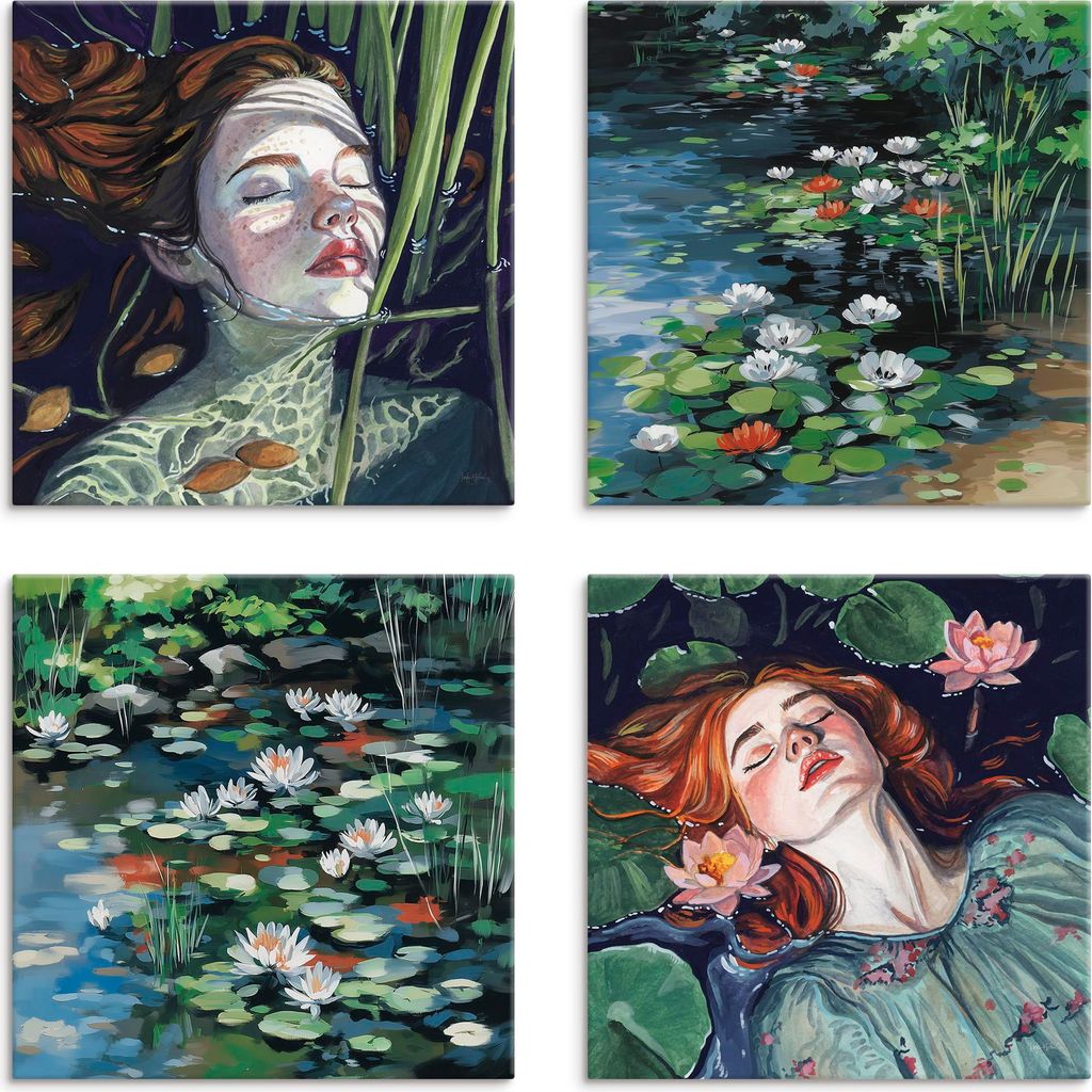 ARTland Leinwandbilder Set, 4tlg. Ophelia Nymphaea Größe: 40x40 cm